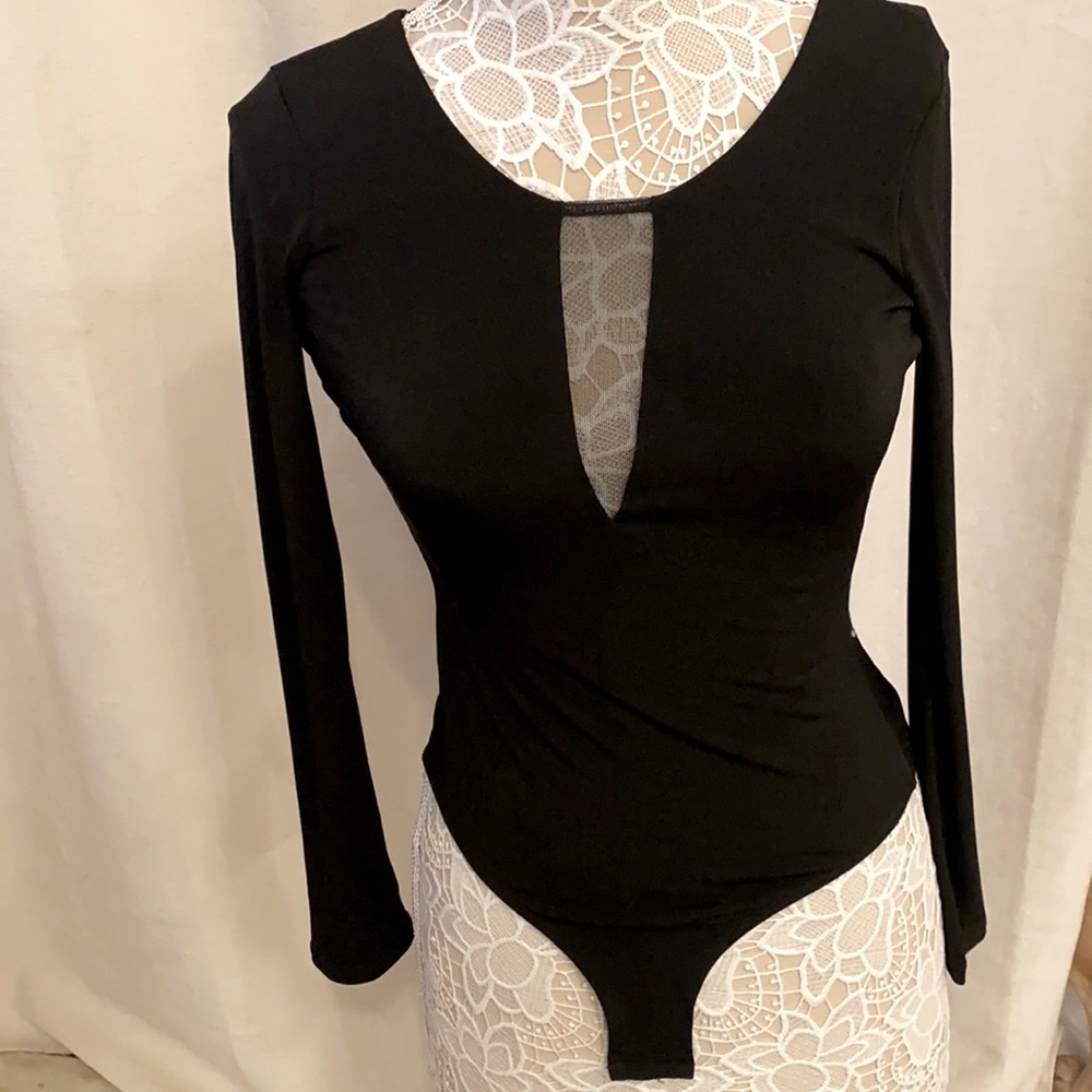 BCBGeneration black Mesh front open back bodysuit size S